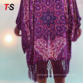 Purple chiffon fringe positioning print beach bikini top beach coverup